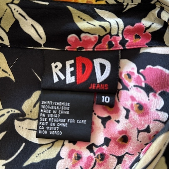 Vintage REDD Jeans 100% Silk Long Sleeve Button Down Floral Blouse, 10 - Picture 6 of 7